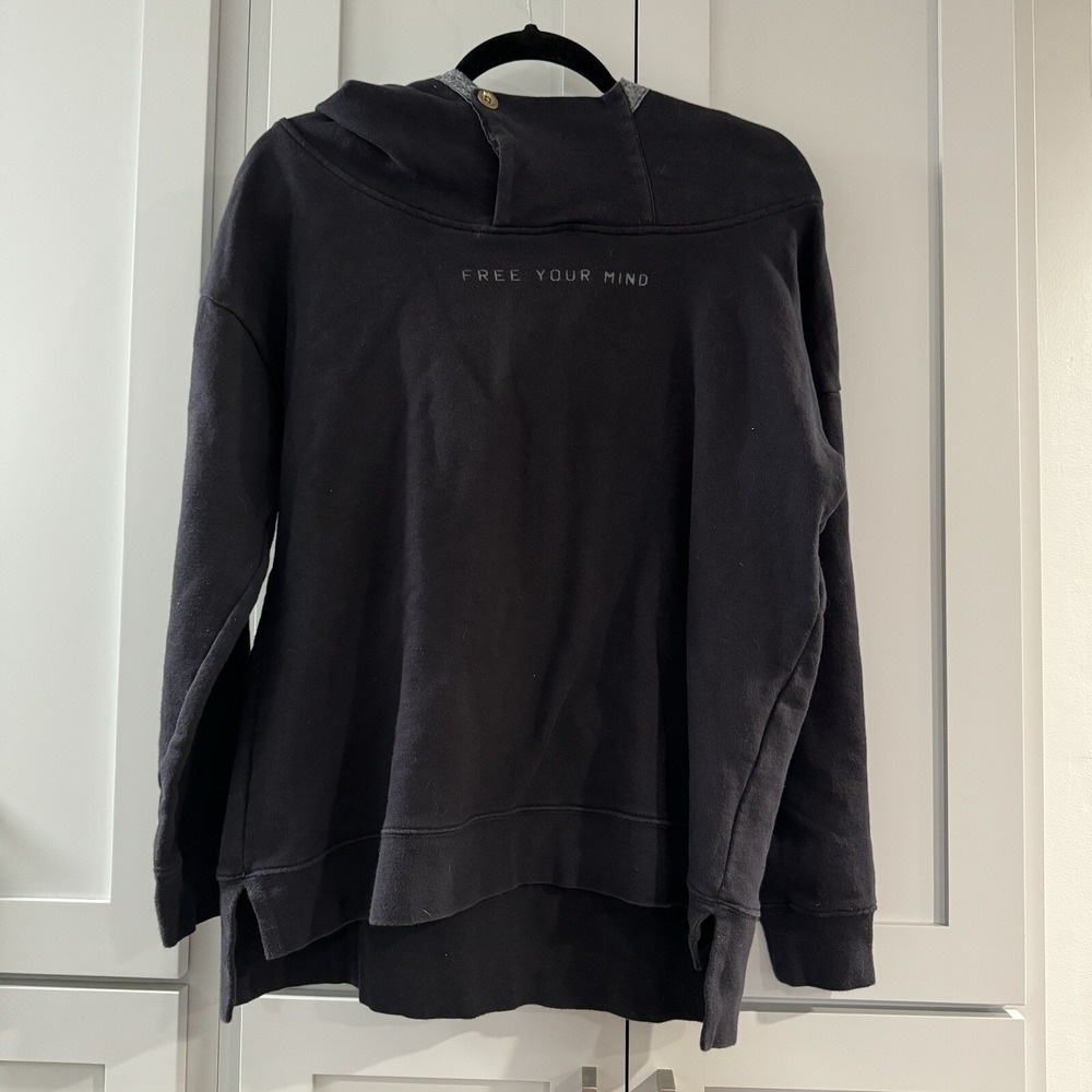 Cube Sugar Navy Blue Hoodie Button Detail Graphic Hood Japan Free Your Mind‎ Med